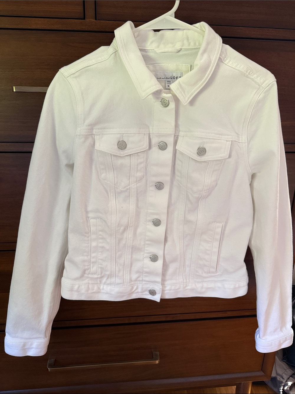 LOFT White Denim Jacket with Button Front